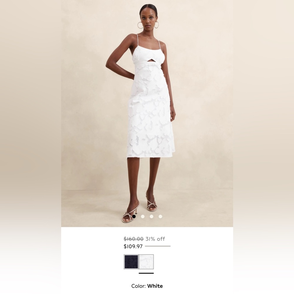 Banana Republic floral white jaquard cutout midi dress
